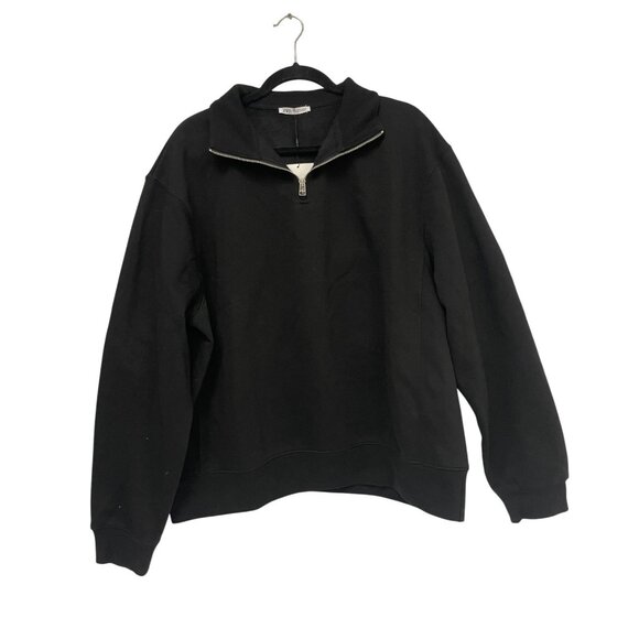 Zara Mens Sweatshirt XL Black Quarter Zip Pullover Athletic 0761/333 NWT - Picture 2 of 16
